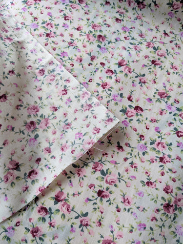 Pink Poly Cotton Rose Fabric, Floral Fabric, Small Print Fabric